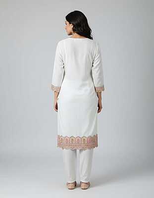 Embroidered Kurti with Pant & Embroidered Dupatta 3/4 SleeveSet Round Neck Stylish Comfortable Ethnic Wear Salwar Suits for Women