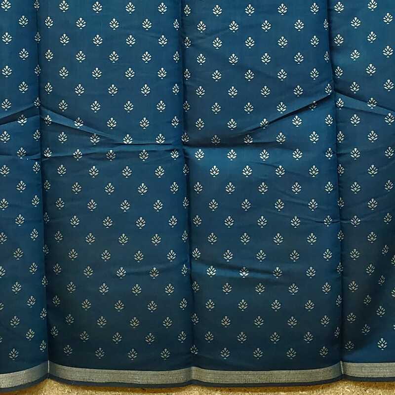 Silk Cotton Plain Body with Block Print Pallu Saree #1