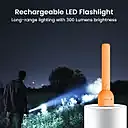 Portronics 2506 Eco Glow Rechargeable Torch – 300 Lumens | 3W | Flasher | 1200mAh Battery | Orange