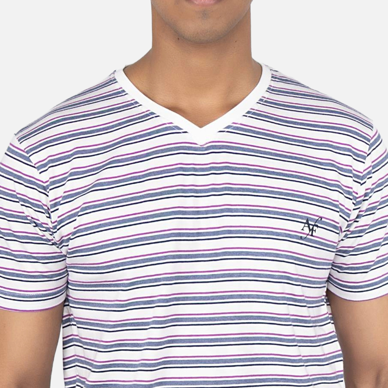 Men Pearl White Multi Stripe V - Neck T-shirt