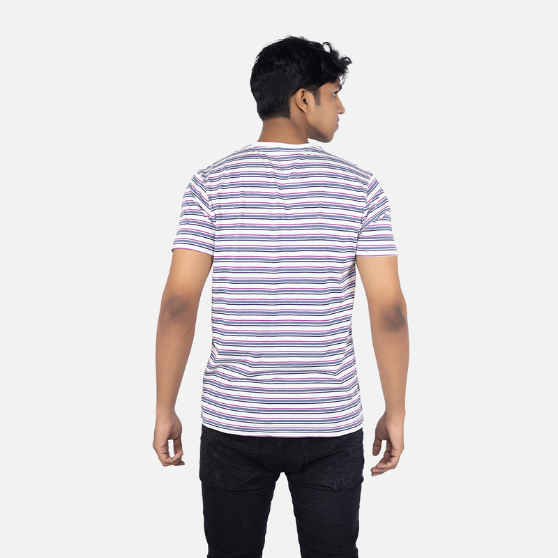 Men Pearl White Multi Stripe V - Neck T-shirt