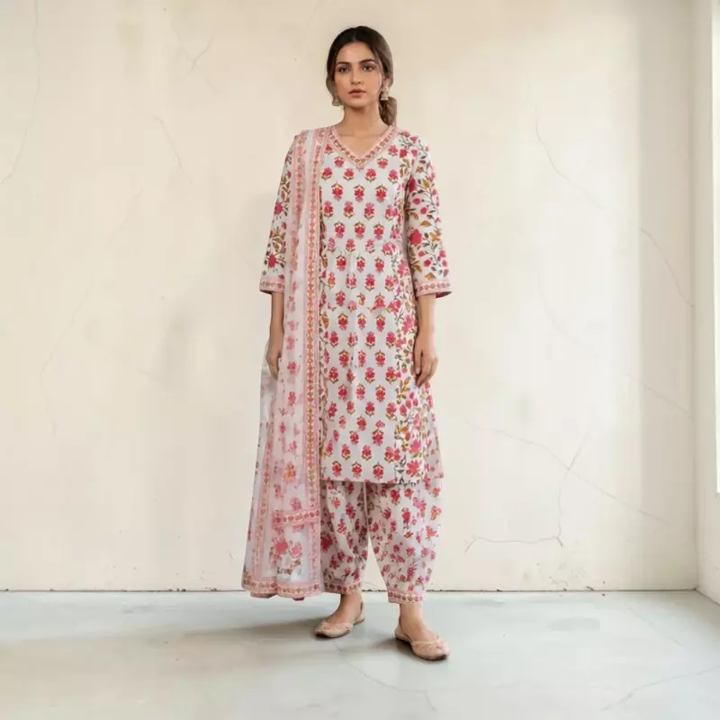 Cotton Salwar Suit Set with Floral Print and Dupatta | 3-Piece Set, Patiyala Style