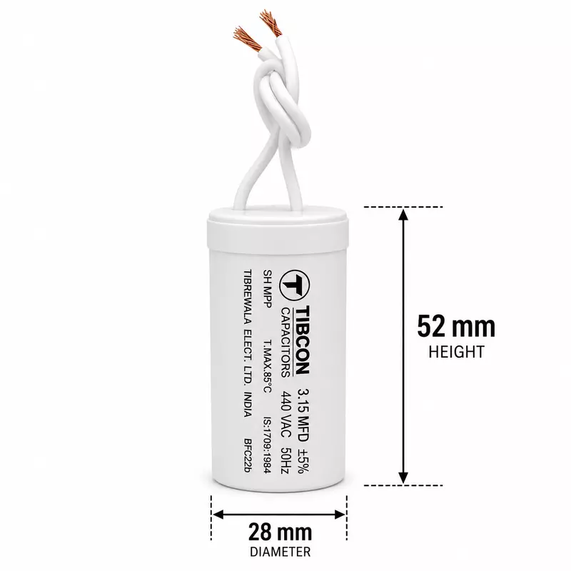 Tibcon 3.15 MFD Capacitor for fan | Wire terminal | 440 V | Dry Plastic Can (PO1)