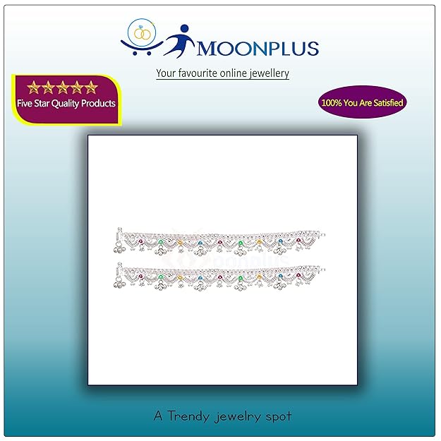 Silver Anklets for women with chain model/Enamel design Payals