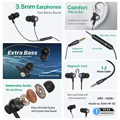 EARPHONE EVM 3.5MM HF-03 BLACK EARPHONE EVM 3.5MM HF-03 BLACK
