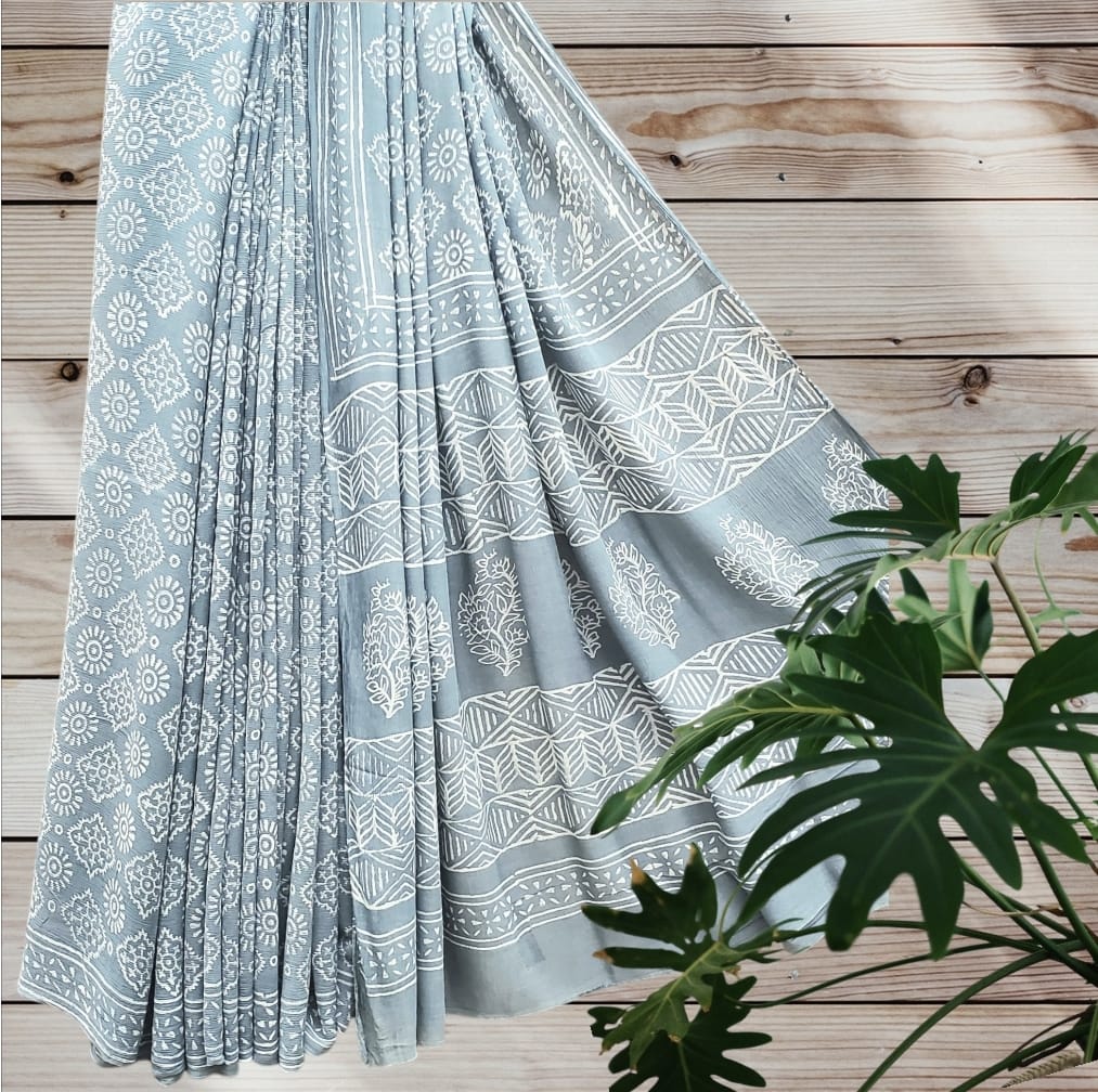 Modal Chiffon Dabu Print Saree #3