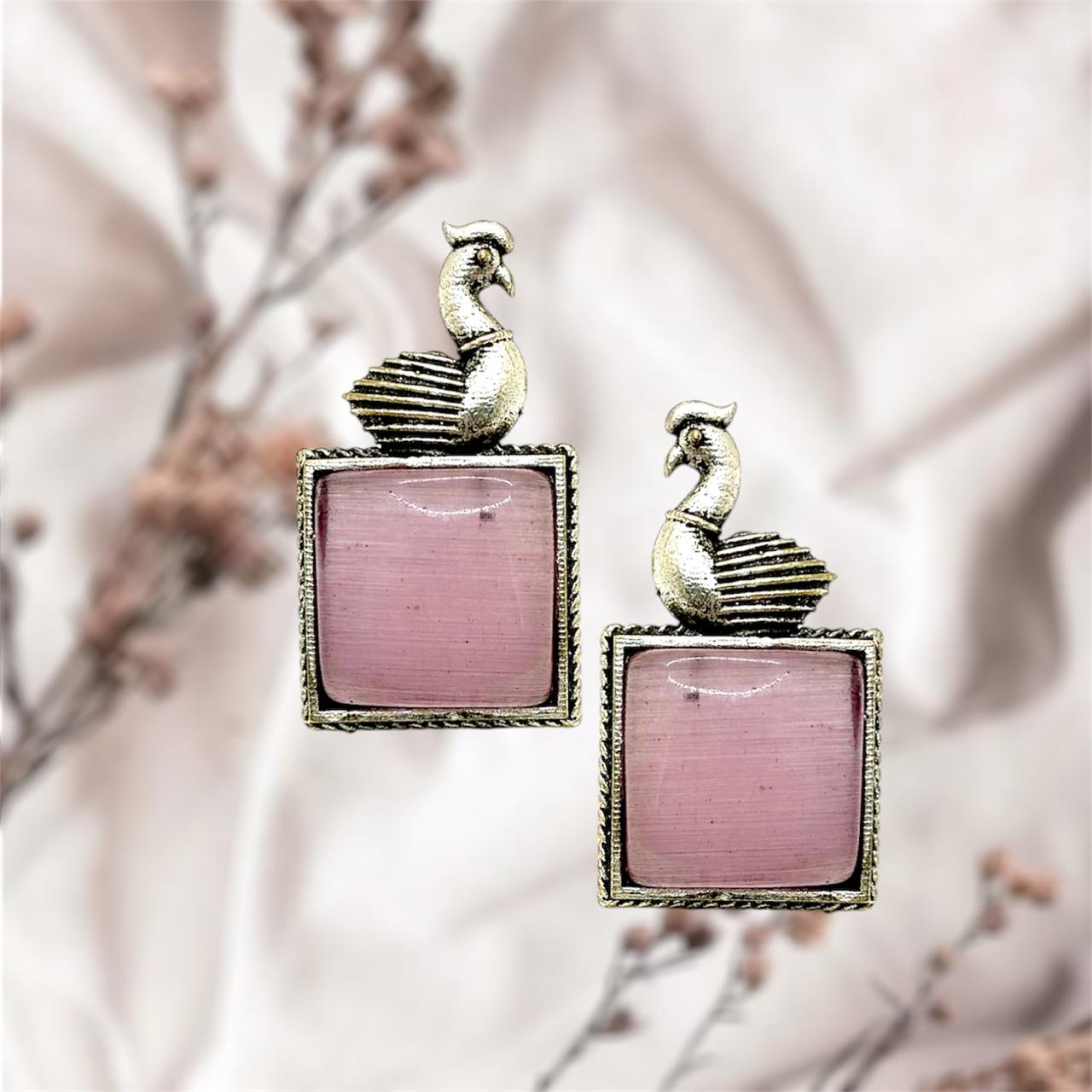 Silver plated Brass Earrings (Pink) #12