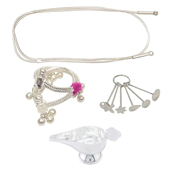 silver gift set for baby(Hip Chain/Arunaal, Anklet/Kolusu, Bindhi/Pottu Kit, Feeder/Paladai) silver gift set for baby(Hip Chain/Arunaal, Anklet/Kolusu, Bindhi/Pottu Kit, Feeder/Paladai)