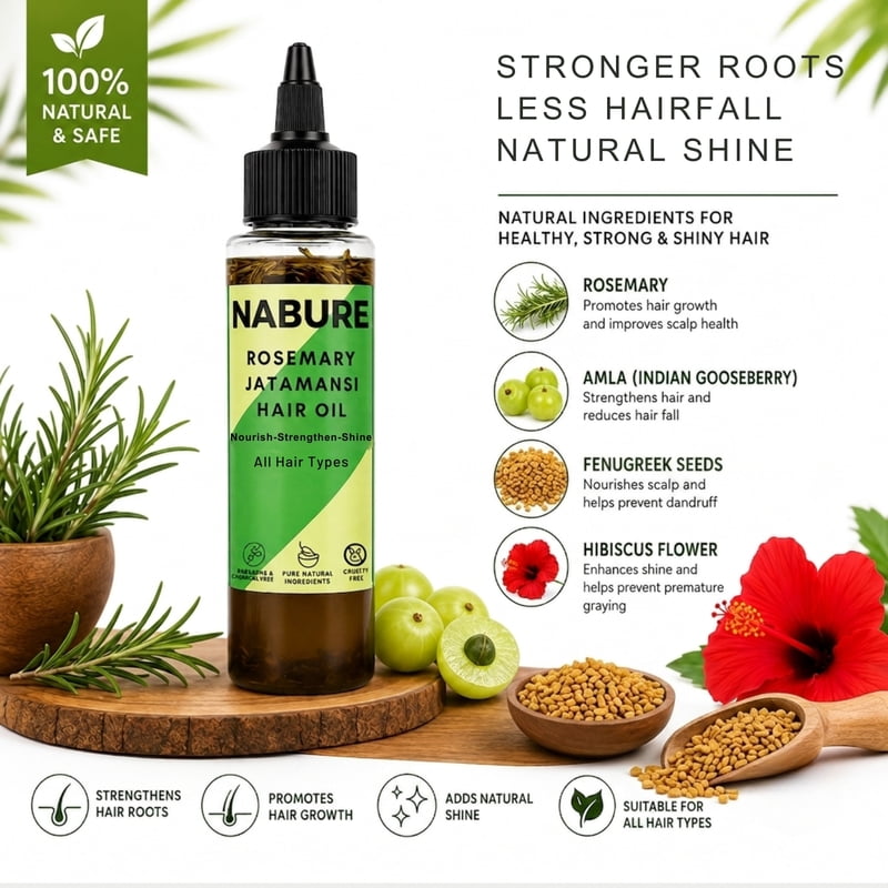 NABURE Rosemary Hair Care Combo – Rosemary Jatamansi Hair Oil & Powder to Foam Shampoo