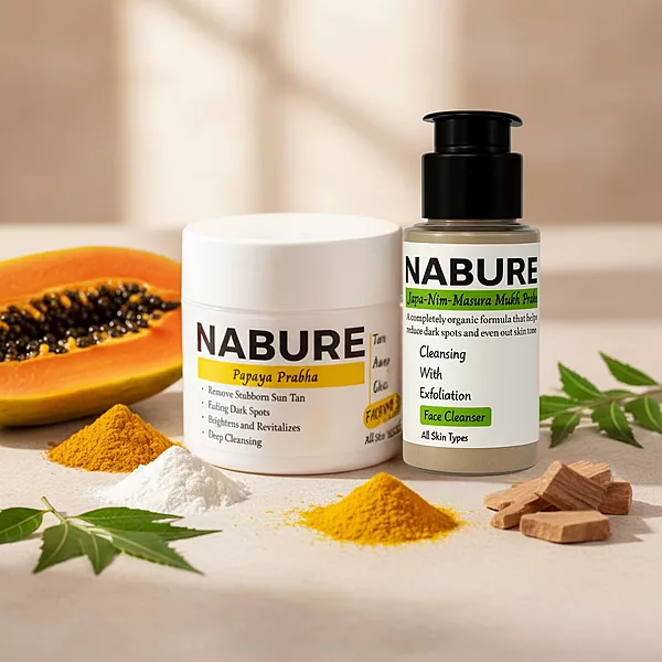 NABURE Skin Brightening Combo – Japa Nim Masura Mukh Prabha Face Cleanser & Papaya Prabha Face Pack
