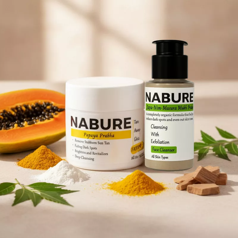 NABURE Skin Brightening Combo – Japa Nim Masura Mukh Prabha Face Cleanser & Papaya Prabha Face Pack