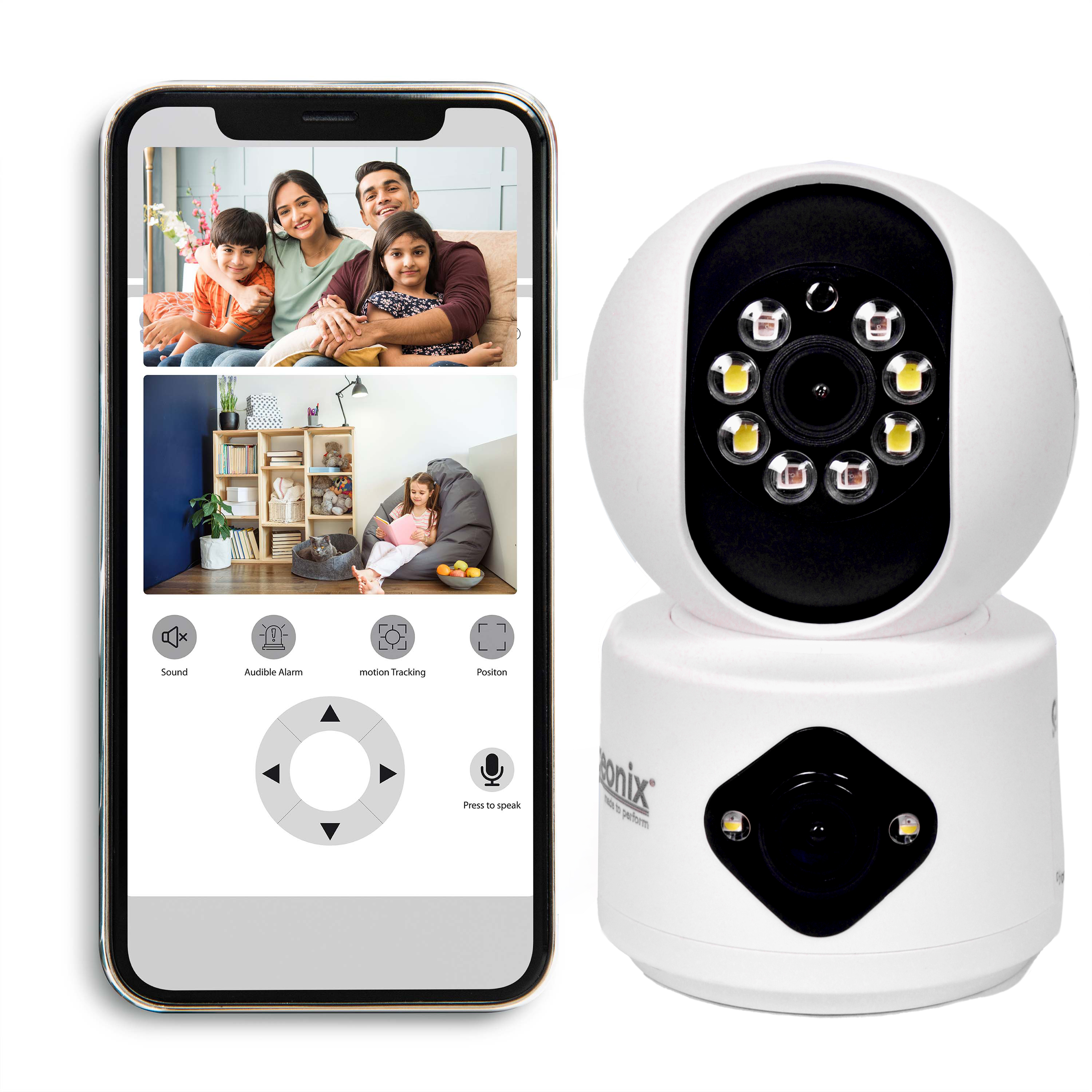 Geonix 2MP+2MP Wi-Fi Night Vision Smart Security Camera, White, 1 Year Warranty