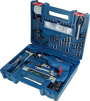 Bosch GSB 600 Corded Electric Impact Drill Kit, 600 W, 13 mm, 1.7 Kg, 3000 RPM, 1.4 Nm, Variable Speed, Forward/Reverse Rotation, Double Insulation, Improved Carbon Brush (100 Pc Kit) | Multicolor