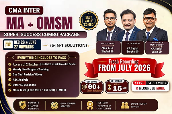 CMA Inter Combo MA & OMSM For Dec 26 June 27 Exams – Super Success Package - Aim 60+ Marks - By SJC Institute CMA Inter Combo MA & OMSM For Dec 26 June 27 Exams – Super Success Package - Aim 60+ Marks - By SJC Institute