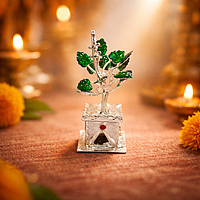 Sterling Silver Tulsi Plant with Gift Box | Silver Tulsi Kyara Showpiece for Housewarming