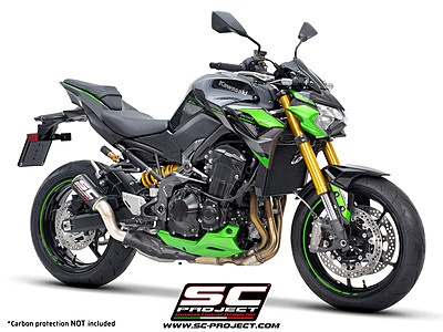 SC-Project CR-T Carbon Fibre Exhaust with Stoneguard Grid (WITHOUT Carbon Fibre Heat Protection) for Kawasaki Z900 2020-2024
