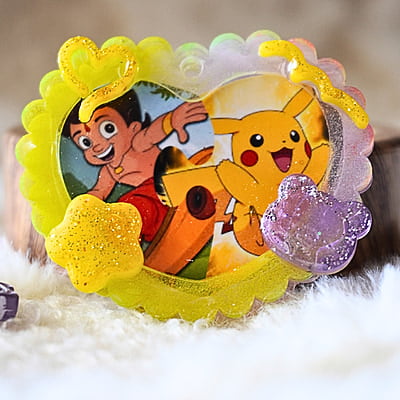 PIKACHU AND CHOTTA BHEEM  IN ONE HEART PHOTO FRAME KEYCHAIN