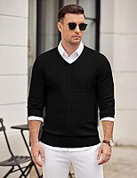 Men‘s V Neck Jumpers Knitted Sweaters, Slim Fit Pullover Long Sleeve Fall Winter Sweatshirts