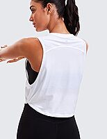 Cotton Cropped Workout Tank Tops for Women - Sleeveless Sports Athletic Yoga Running Gym Crop Shirts White