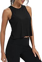 Workout Tops for Women Cropped Open Back Sleeveless Tank Tops Athletic Gym Yoga Shirts Loose Fit Black