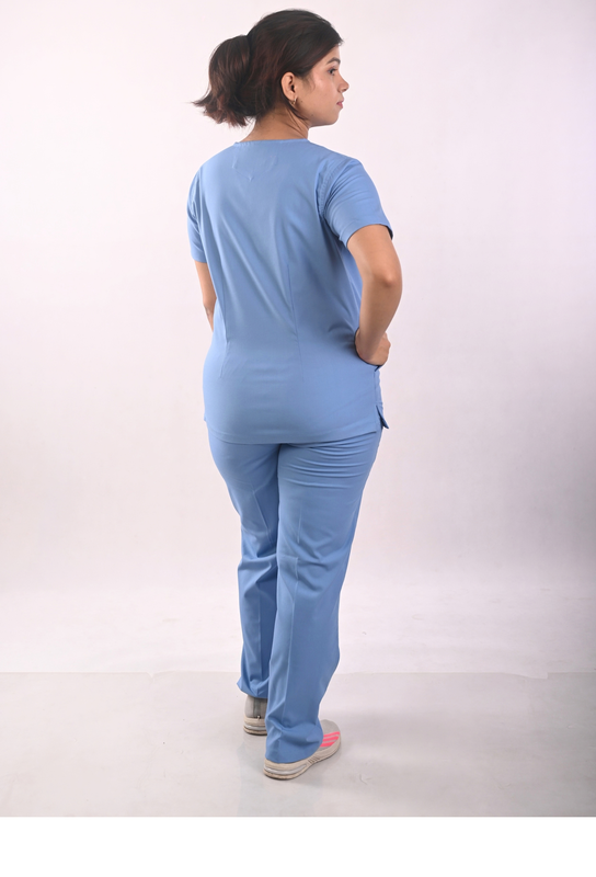 Ksvi Antibacterial Female V-Neck (Ceil Blue) Scrub Shirt Pant