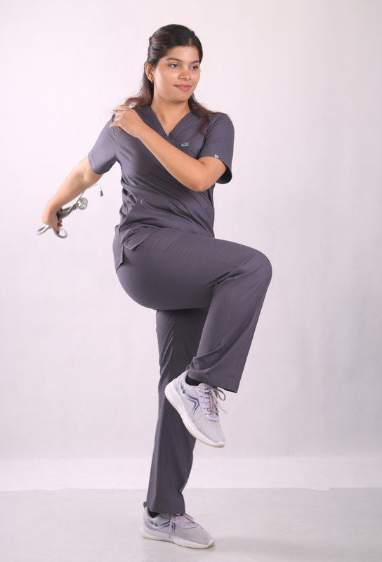 Ksvi Antibacterial Female V-Neck (Heather Gray) Scrub Shirt Pant