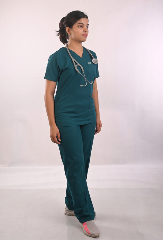 Ksvi Antibacterial Female V-Neck (Emerald Green ) Scrub Shirt Pant