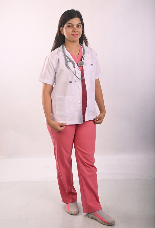 Female Half Sleeve Lab Coat White Premium Polyester