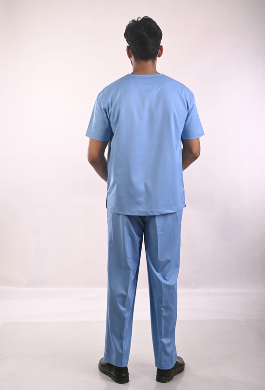 Ksvi Antibacterial Male V-Neck Scrub Shirt Pant (Ceil Blue )