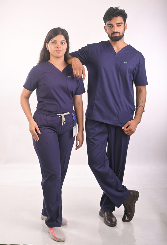 Ksvi Antibacterial Male V-Neck 2 Way Strech Scrub Shirt Pant (Navy)