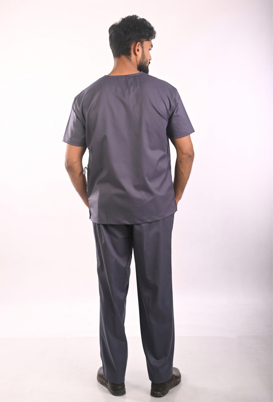 Ksvi Antibacterial Male V-Neck 2 Way Strech Scrub Shirt Pant (Grey)