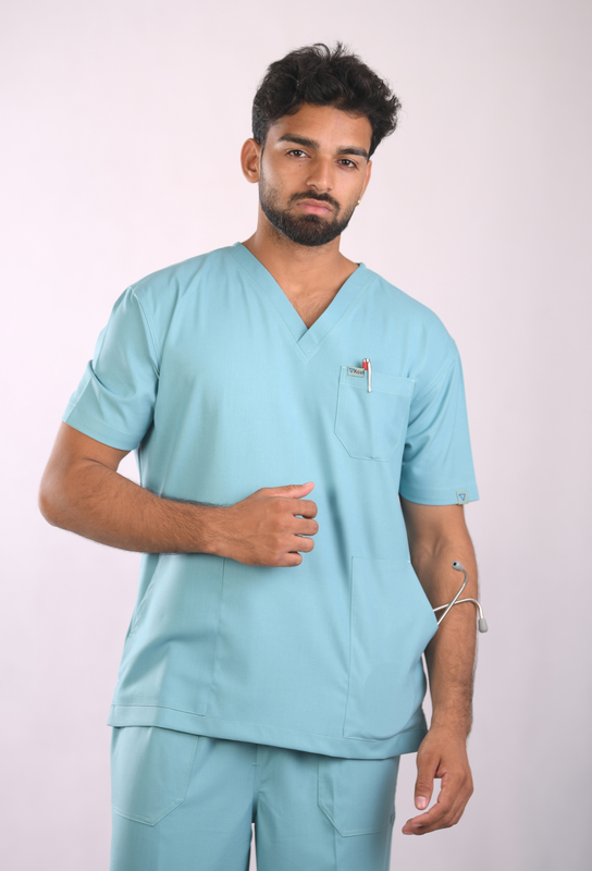Ksvi Antibacterial Male V-Neck 2 Way Strech Scrub Shirt Pant (Eucalyptus)