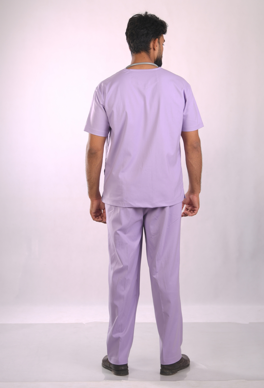 Ksvi Antibacterial Male V-Neck 2 Way Strech Scrub Shirt Pant (Pastel Licac)