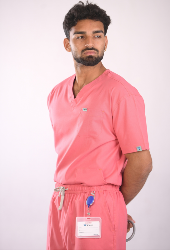 Ksvi Antibacterial Male V-Neck 2 Way Strech Scrub Shirt Pant (Mauve)