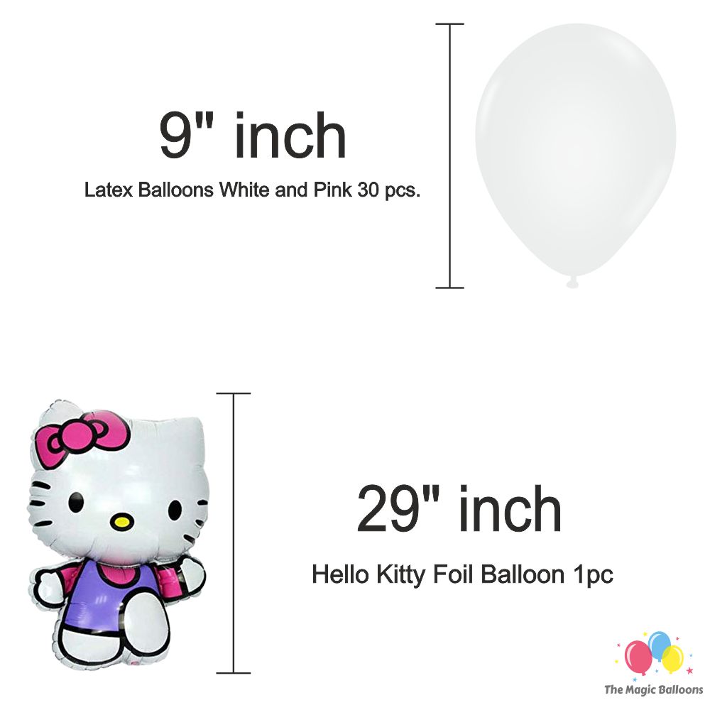 The Magic Balloons Hello Kitty Birthday Party Decoration combo kits –Hello Kitty Birthday Combo Pack of 38 Pcs, foil 5 pcs Set,1 Happy Birthday banner, 2 Foil Curtains,30 Balloons-181455