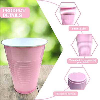 Pink Pong Glasses- Pack of 30 | 450ml Reusable Party Drinking Cups | Eco-Friendly Beer Pong Glasses | Multipurpose Pink Cups for Parties & Events