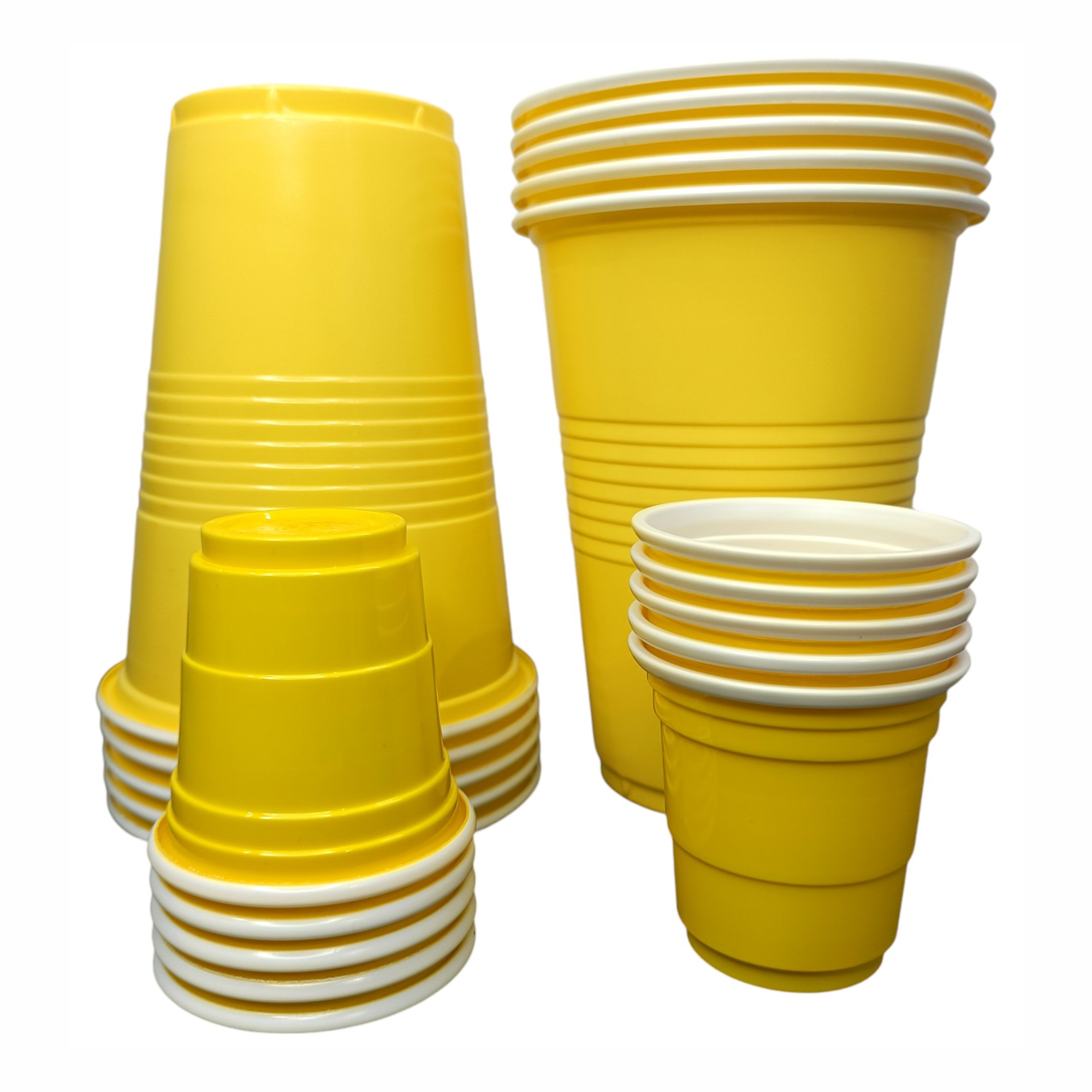 Set of 20 Combo Pack | 10 Yellow Pong Glasses 450ml & 10 Yellow Shot Glasses 60ml | Reusable Party Drinking Cups for Beer Pong, Shots, Events & Celebrations – Party Drinking Cups