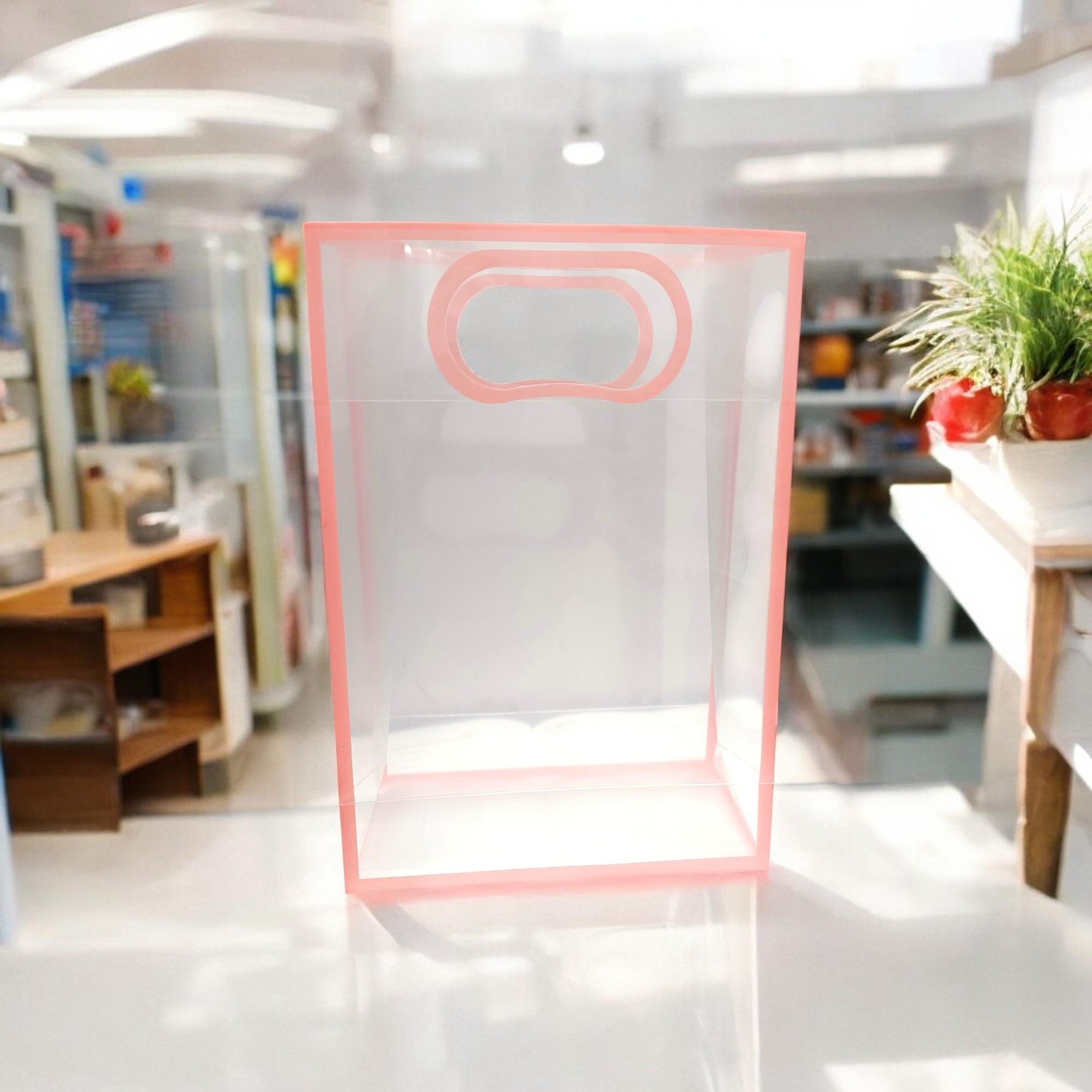 6 Pcs Transparent Goodie Bags – Clear Gift Bags for Valentine Wedding Return Gifts Birthday Party Festivals Events Small Hamper Bags Pink Shopping Bags