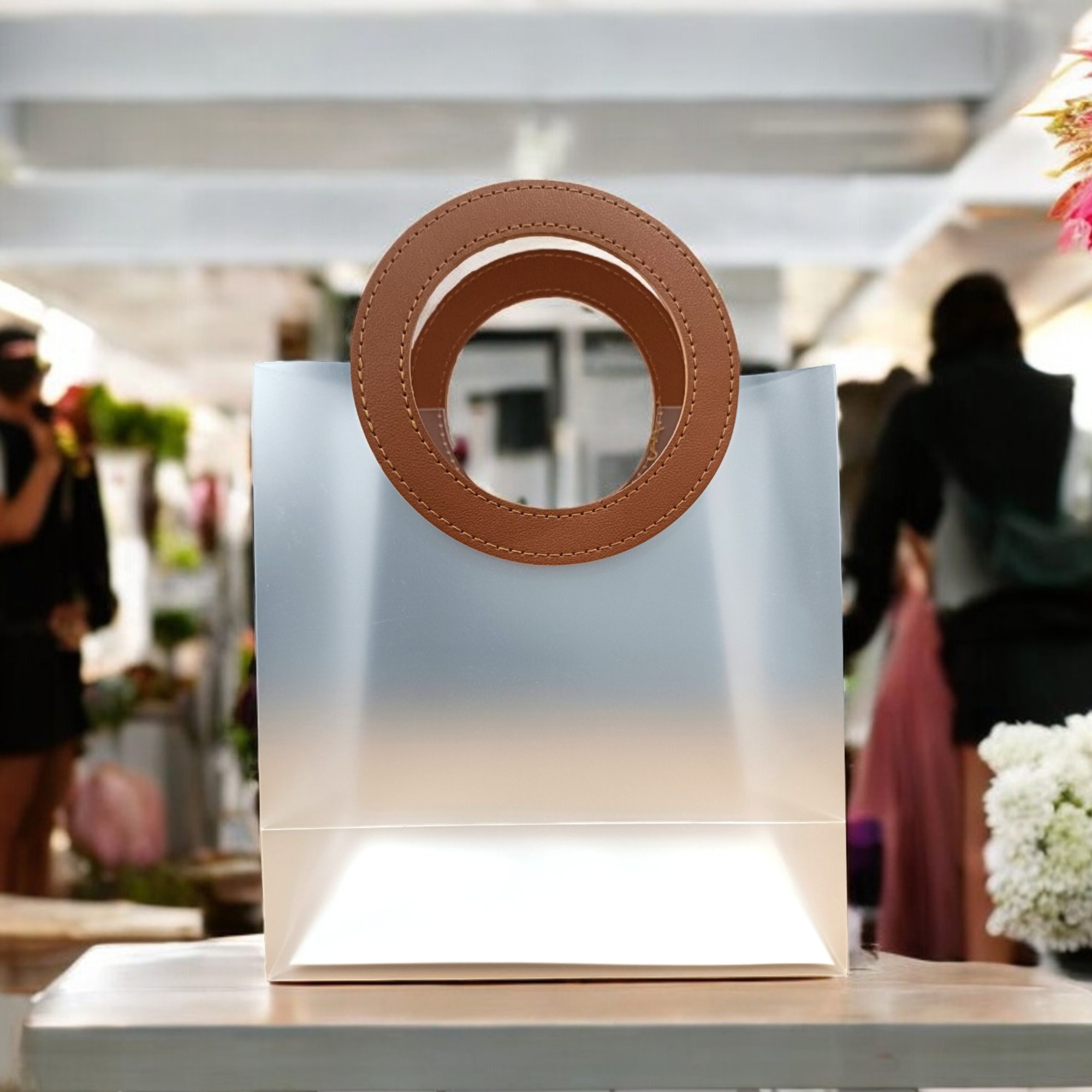 6 Pcs Small-Goodie Bags Transparent Bag with Round Handle Gift Bags for Presents, Hamper Bags, Shopping Bags for Valentine Gifting Bag