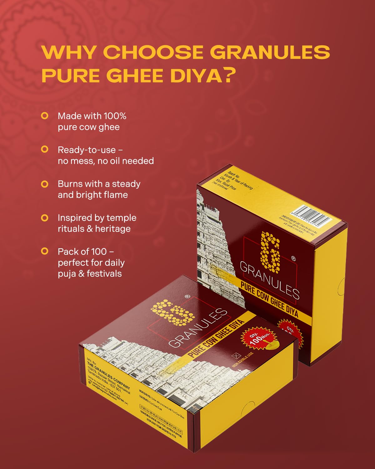 GRANULES Ghee Diya for Puja  100 Pieces  (pack of 1)