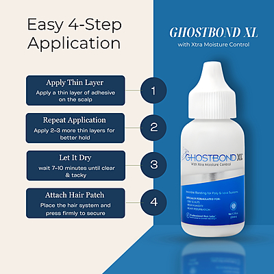 GHOSTBOND XL Hair Patch Adhesive Glue | Waterproof Lace Wig Glue for Men & Women | Invisible Bond for Poly & Lace Systems | Sweat, Oil & Moisture Resistant | 38ml