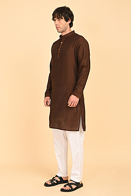 Men Ethnic Embroidered Long Kurta - Brown