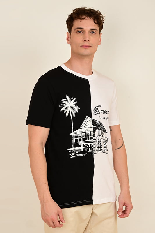 Men's Colour Block Printed Tshirt