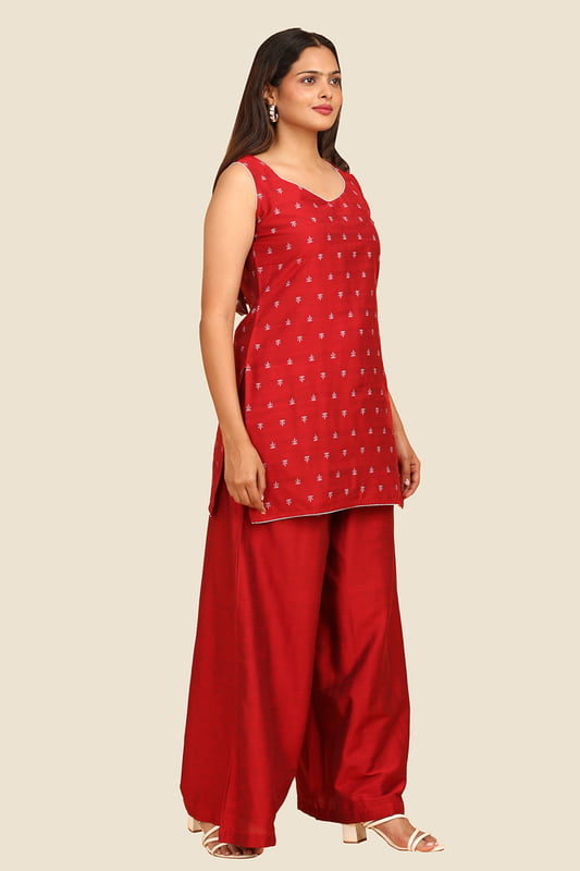 Women's Sleeveless Jacquard Short Kurta