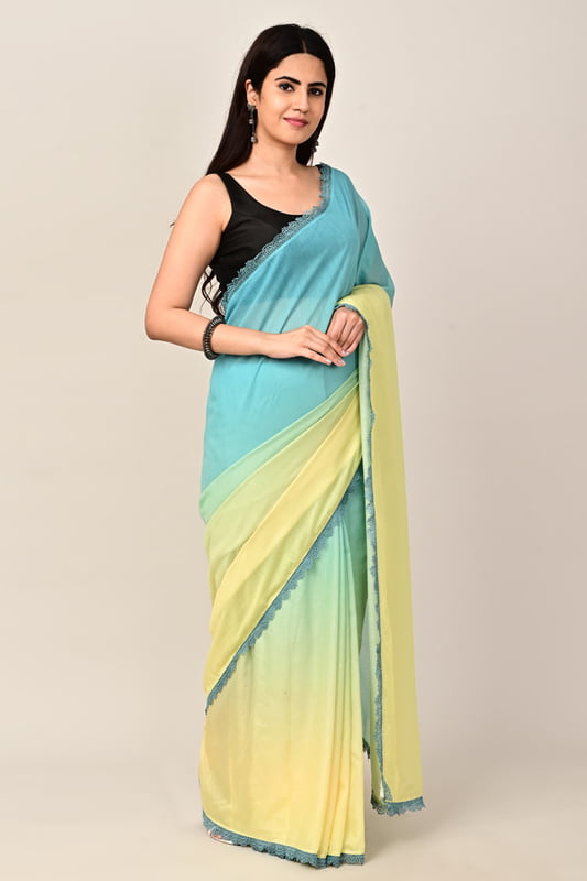Women's Coastal Ombre Saree - Tealscape