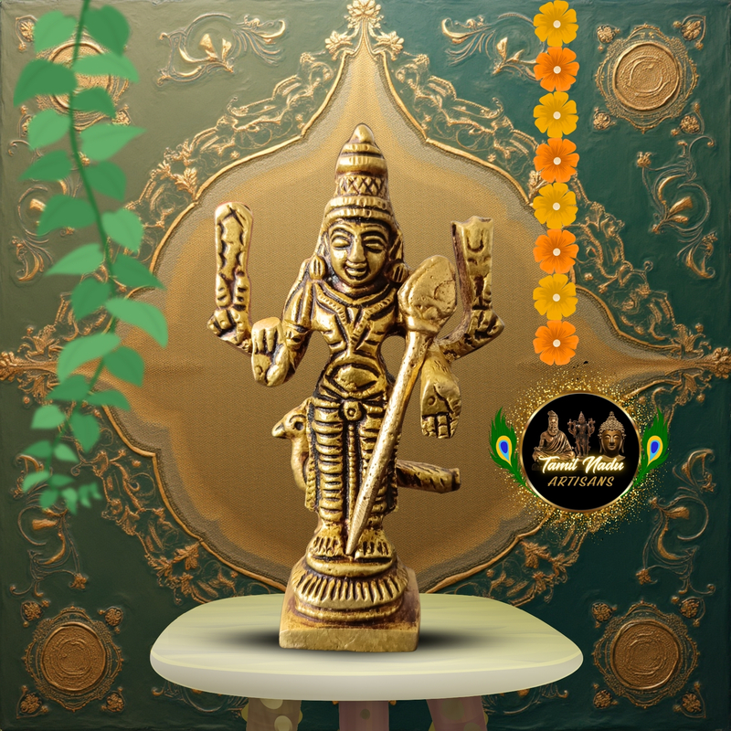 Pure Brass lord Murugan Idol | Handcrafted Tamil by Nadu Artisans | Compact Pooja Murti for Home & Office – 132 g