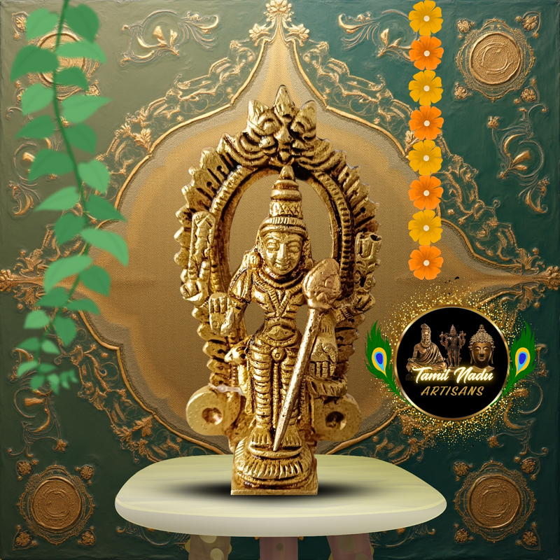 Pure Brass Lord Murugan with Thiruvachi Idol | Handcrafted by Tamil Nadu Artisans | Divine Pooja Murti for Home & Office – 232 g