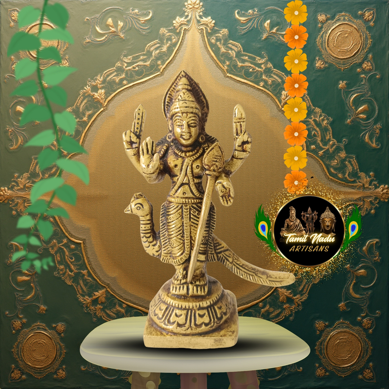 Pure Brass Peacock Murugan Idol (Big Size) | Handcrafted by Tamil Nadu Artisans | Powerful Spiritual Pooja Murti – 292 g
