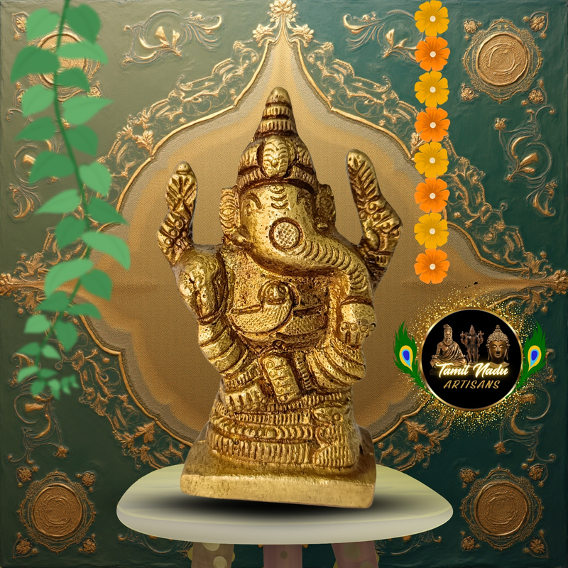 Pure Brass Vinayagar Flat Base – 205 g  • Material: 100% Pure Brass | Weight: 205 g • Hand Crafted by Tamil Nadu Artisans, stable flat base • Ideal for daily pooja & vastu placement
