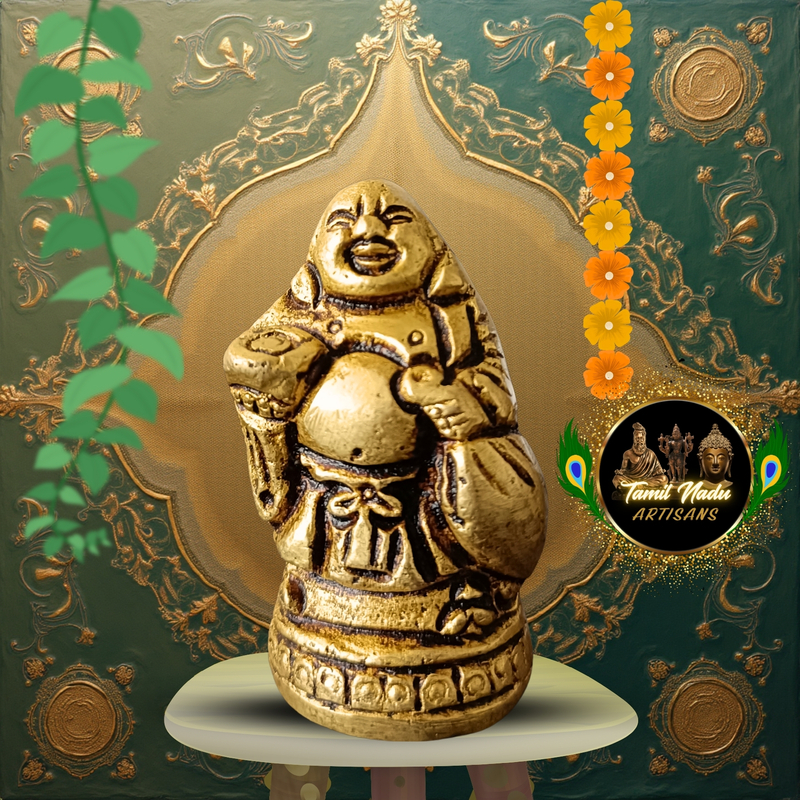 Pure Brass China Monk Idol (Laughing Buddha)| Handcrafted by Tamil Nadu Artisans | Zen Meditation & Spiritual Home Décor – 214 g